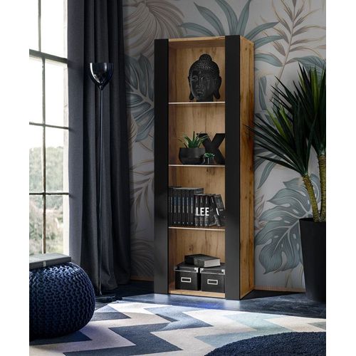 Vitrine Armoire Tivoli Komodee - Sans Led - Noir Mat & Bois Naturel - L55cm X H159cm X P35cm