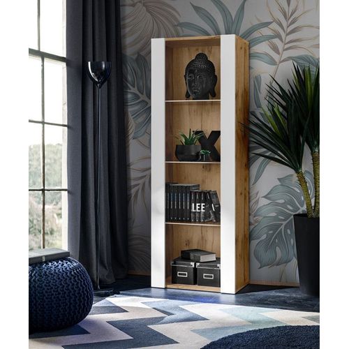 Vitrine Armoire Komodee Tivoli - Sans Led - Blanc Et Bois Naturel - 55 X 159 X 35 Cm
