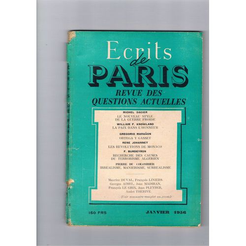 Ecrits De Paris Revue Des Questions Actuelles N° 134 Janvier 1956