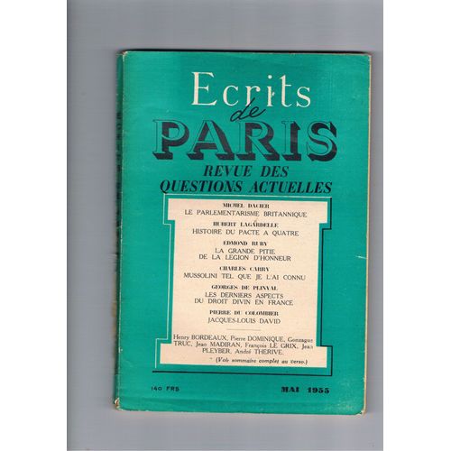 Ecrits De Paris Revue Des Questions Actuelles N° 126 Mai 1955
