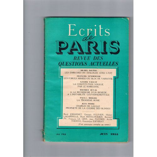 Ecrits De Paris Revue Des Questions Actuelles N° 127 Juin 1955