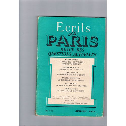 Ecrits De Paris Revue Des Questions Actuelles N° 128 Juuillet 1955