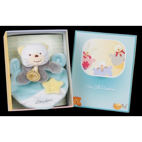 Coffret Doudou Chat Bleu  (Baby Nat) Spécial Naissance.