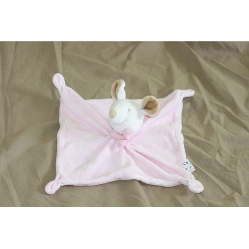Doudou Plat Carré - Souris Blanche Rose Beige - Obaibi