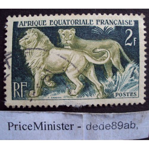 Afrique Equatoriale Française..2f R.F.Lion & Lionne..Oblitéré.