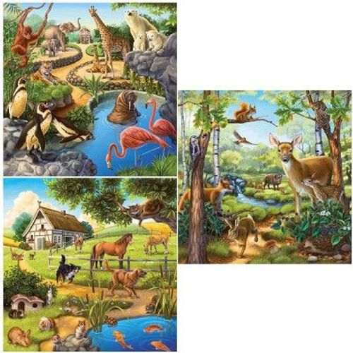 Puzzle 3 X 49 Pièces - Animaux Sauvages, Domestiques Et Du Zoo