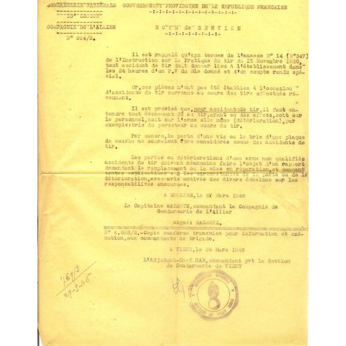 Note De Service Sur La Pratique Du Tir - Mars 1946 -