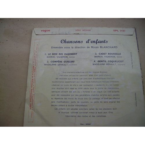 Chanson Cadet Rousselle Paroles chansons d'enfants : le bon roi dagobert/ cadet rousselle/ gentil  coquelicot/ compere guilleri | Rakuten