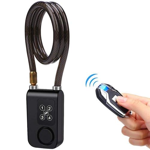 Cycling Security Lock Wireless Remote Control Anti-Theft Vibration Alarm Lock Electric Motorcycle Code Chain Lock Black