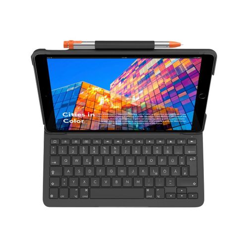 Logitech Slim Folio - Clavier et étui - sans fil - Bluetooth - QWERTZ - Allemand - graphite - pour Apple 10.5-inch iPad Air (3ème génération)