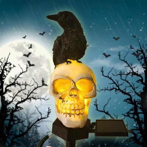 Halloween Lampe Solaire Extérieure Crâne Corbeau-Look Gauche