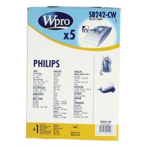 Wpro - Sb242-W - 5 Sacs Aspirateur + 1 Filtre Moteur