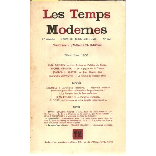 Les Temps Modernes N°62  1950