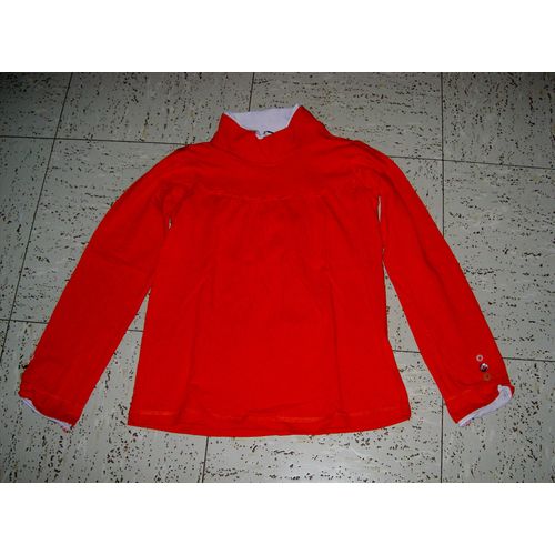 Polo Manches Longues Orange Uni Col Haut Avec Doublure Blanche Z Lisa Rose Taille 8 Ans