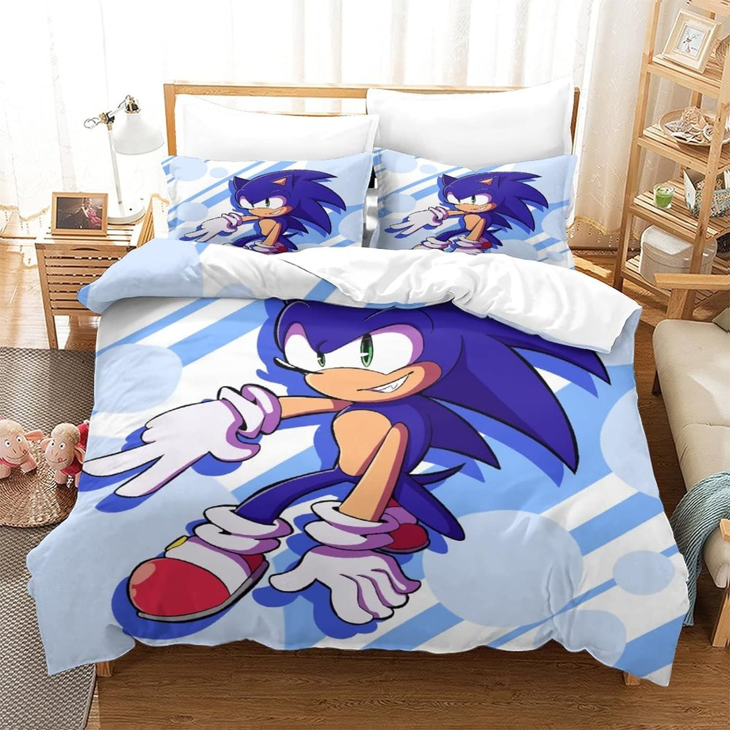 Sonic The Hedgehog Impression En D Housse De Couette£¬Couette Microfibre Avec Fermeture Eclair Enfants Adultes£¬Cartoon Character Ensemble De Housse De