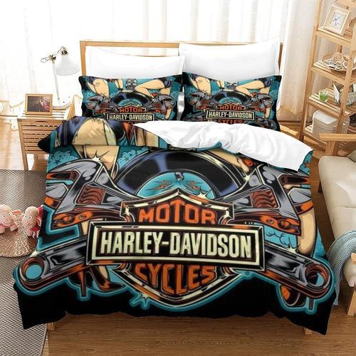 Parure De Lit Harley Davidson Pour Enfants,Adultes - Housse De Couette Pour Chambre ¿¿ Coucher - En Microfibre Avec Taies D'oreiller Single£¿Xcm£©