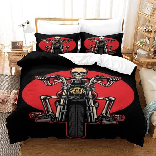 Harley Davidson Parure De Lit Pi¿¿Ces Avec Housse De Couette Et Taies D'oreiller Motif Motorcycle Pour Enfants Adolescents Adultes Double£¿Xcm£©