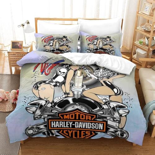 Harley Davidson Parure De Lit Imprim¿¿ Motif Housse De Couette Avec Taies D'oreiller D Motorcycle Imprim¿¿ Literie En Microfibre,Pour Adultes Enfants Si