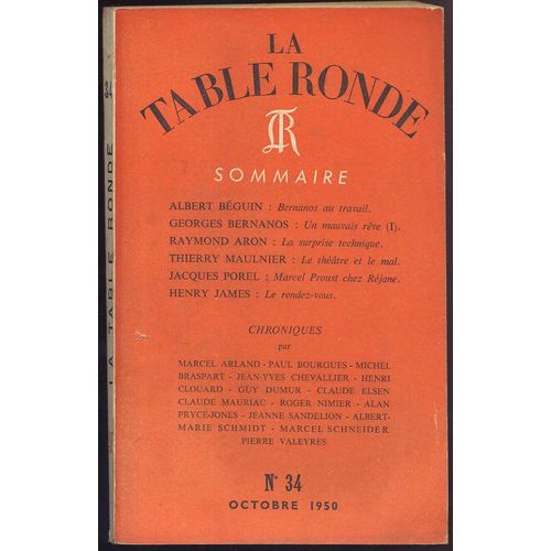 La Table Ronde  N° 34 : Albert Béguin; Georges Bernanos; Raymond Aron; Etc...