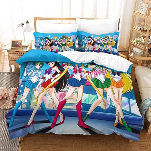 Sailor Moon Ensemble De Literie Imprim¿¿ D Ensemble De Pi¿¿Ces Housse De Couette En Microfibre Douce Avec Fermeture ¿¿Clair Cach¿¿E Taies D'oreiller Hous