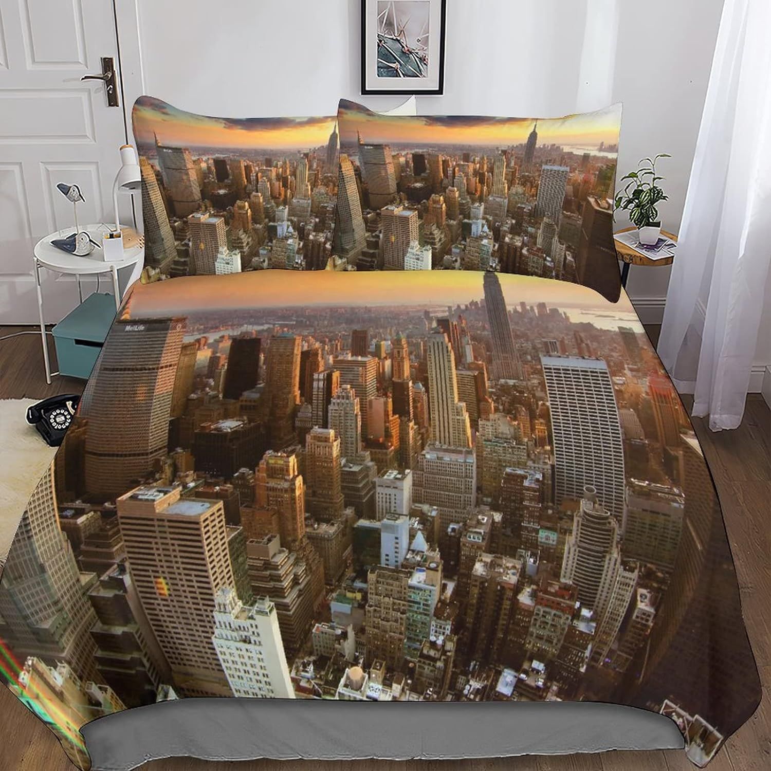 Housse De Couette New York D Motif Imprim¿¿ Parure De Lit Housses De Couettes New York En Microfibre Avec Fermeture ¿¿Clai Parure De Couette Avec Taies