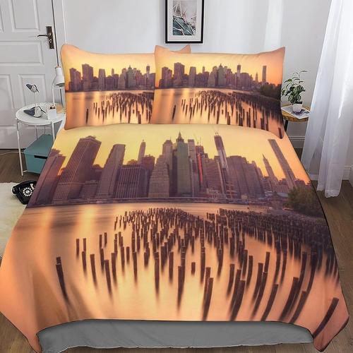 Housse De Couette New York D Motif Imprim¿¿ Parure De Lit Housses De Couettes New York En Microfibre Avec Fermeture ¿¿Clai Parure De Couette Avec Taies