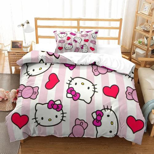 Housse De Couette Hello Kitty Pour Enfant Fille, Parure De Lit Housses De Couettes En Microfibre Avec Motif Pink Parure De Couette Avec ¿¿Clair, Ensemb