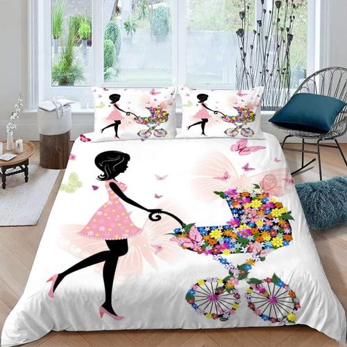 Fille Papillon Housse De Couette X Imprim¿¿ D Rose Fleuri Parure De Lit Personnes Adultes Enfants Microfibre Literie Pi¿¿Ces Avec Fermeture ¿¿Cl