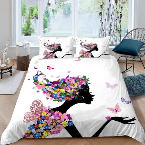 Pi¿¿Ces Parure De Lit Personnes Fille Papillon Housse De Couette X Adultes Avec Fermeture ¿¿Clair Housse De Couette En Microfibre Rose Fleuri A