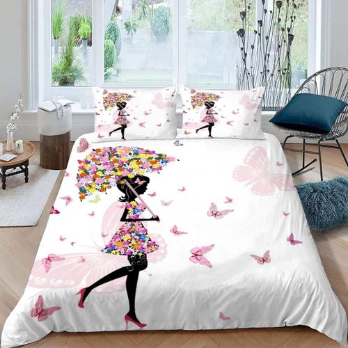 Pi¿¿Ces Parure De Lit Personnes Fille Papillon Housse De Couette X Adultes Avec Fermeture ¿¿Clair Housse De Couette En Microfibre Rose Fleuri A