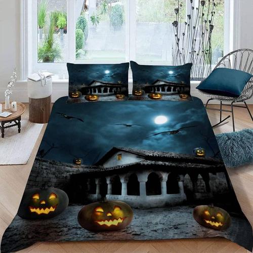 Pi¿¿Ces Parure De Lit Personnes Halloween Housse De Couette X Adultes Avec Fermeture ¿¿Clair Housse De Couette En Microfibre Maison Hant¿¿E D'horreur A