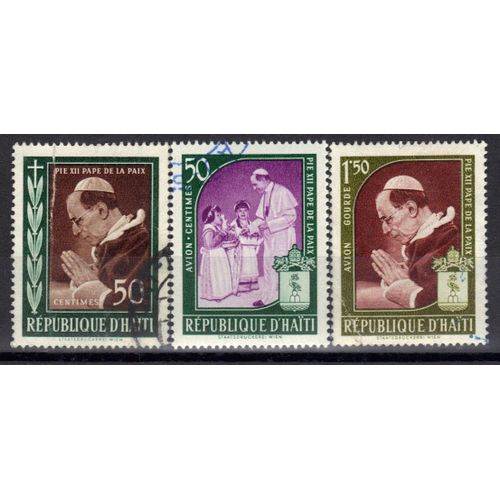 Haiti 1959 : Mort Du Pape Pie 12 - Série De 3 Timbres Oblitérés