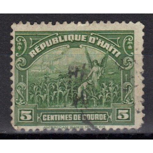 Haiti 1920 : Allégories De L'agriculture Et Du Commerce - Timbre 5 C. Vert Oblitéré