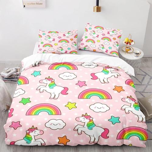 Licorne Arc-En-Ciel Housse Couette Ado X Cm Avec Taies D'oreiller Xcm Polyester-Coton Housses De Couettes Doux Confortable Parure De Lit