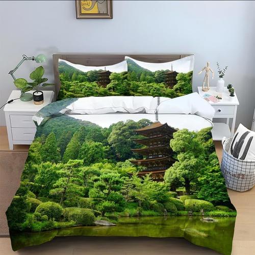 Housse De Couette X Plantes Vertes, Japon Parure De Lit Pour Enfant Filles Gar?Ons En Microfibre, Doux Respiran Housse De Couette Personne Avec Taies D'oreiller X Cm