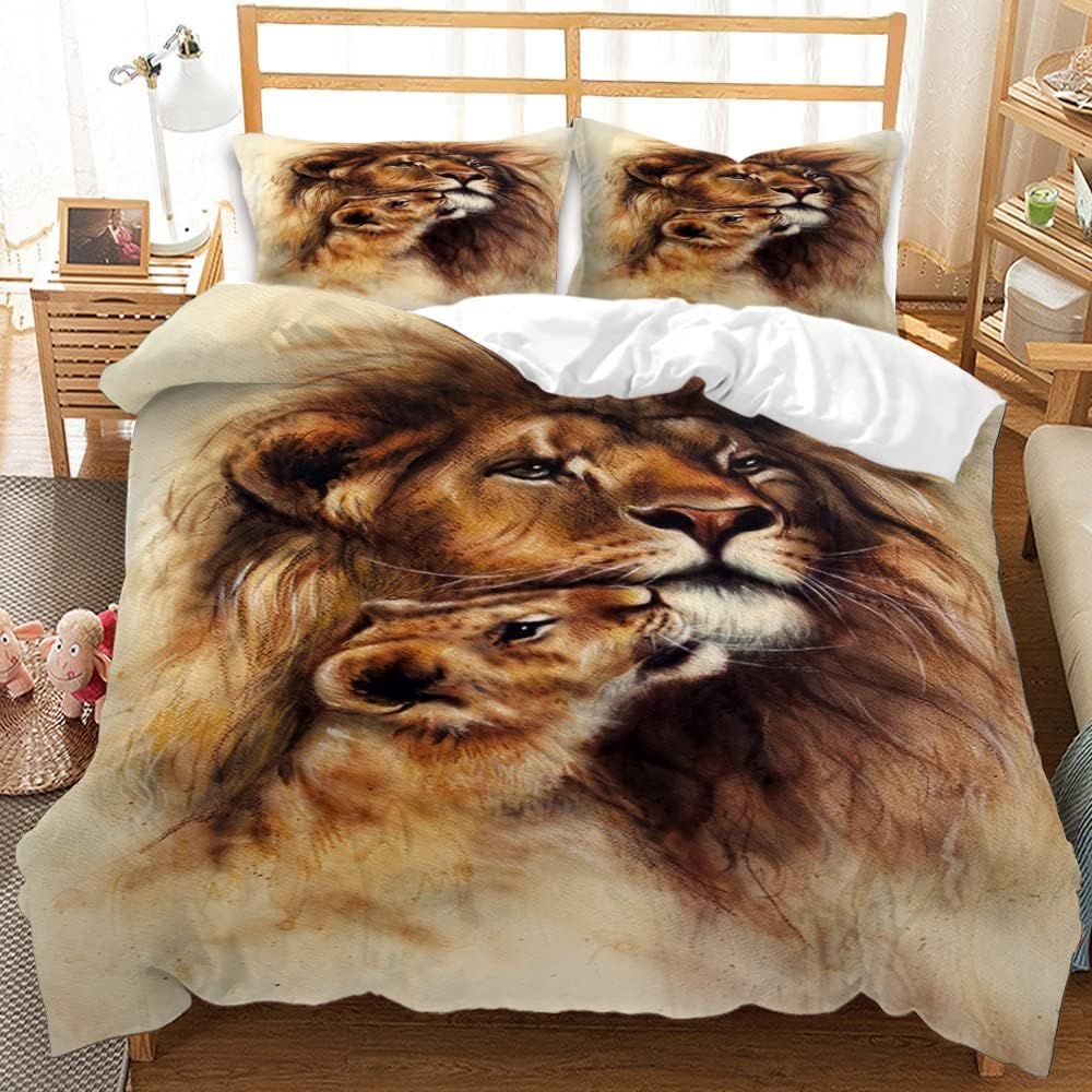 Housse De Couette D Motif L¿¿Opard Lion Tigre Parure De Lit Pi¿¿Ces Grand Xcm Parure Lit Personnes Polyester Avec Taie D'oreiller Xcm (Lion ,X Cm)