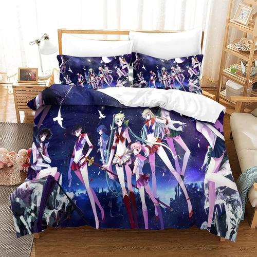 Sailor Moon Housse De Couette X Parure De Lit X D Motif Doux Et Durable Microfibre Pi¿¿Ces Avec Taies D'oreiller Et Fermeture ¿¿Clair Pour Enfants Et Adultes