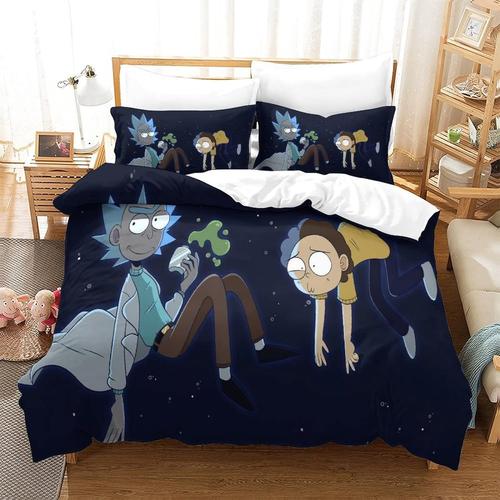 Parure De Lit Rick And Morty Housse De Couette X Cm Parure De Lit X Cm Avec ¿¿Clair Et Taies Doux R¿¿Sistant ¿¿ La Ride Et Durable Hypoallerg¿¿Nique Pour Adultes Et Enfants