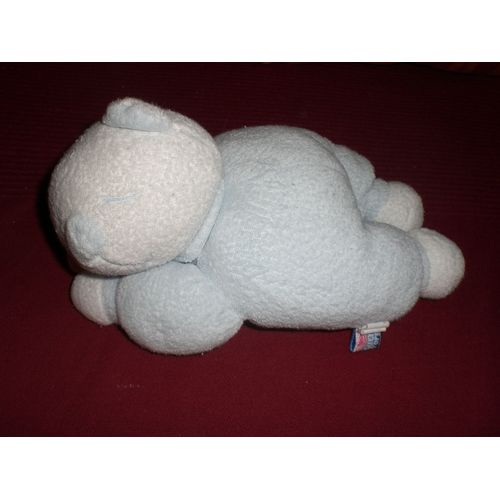 Doudou Chat Ours Koala Bleu Blanc Couché Dort Sucre D'orge