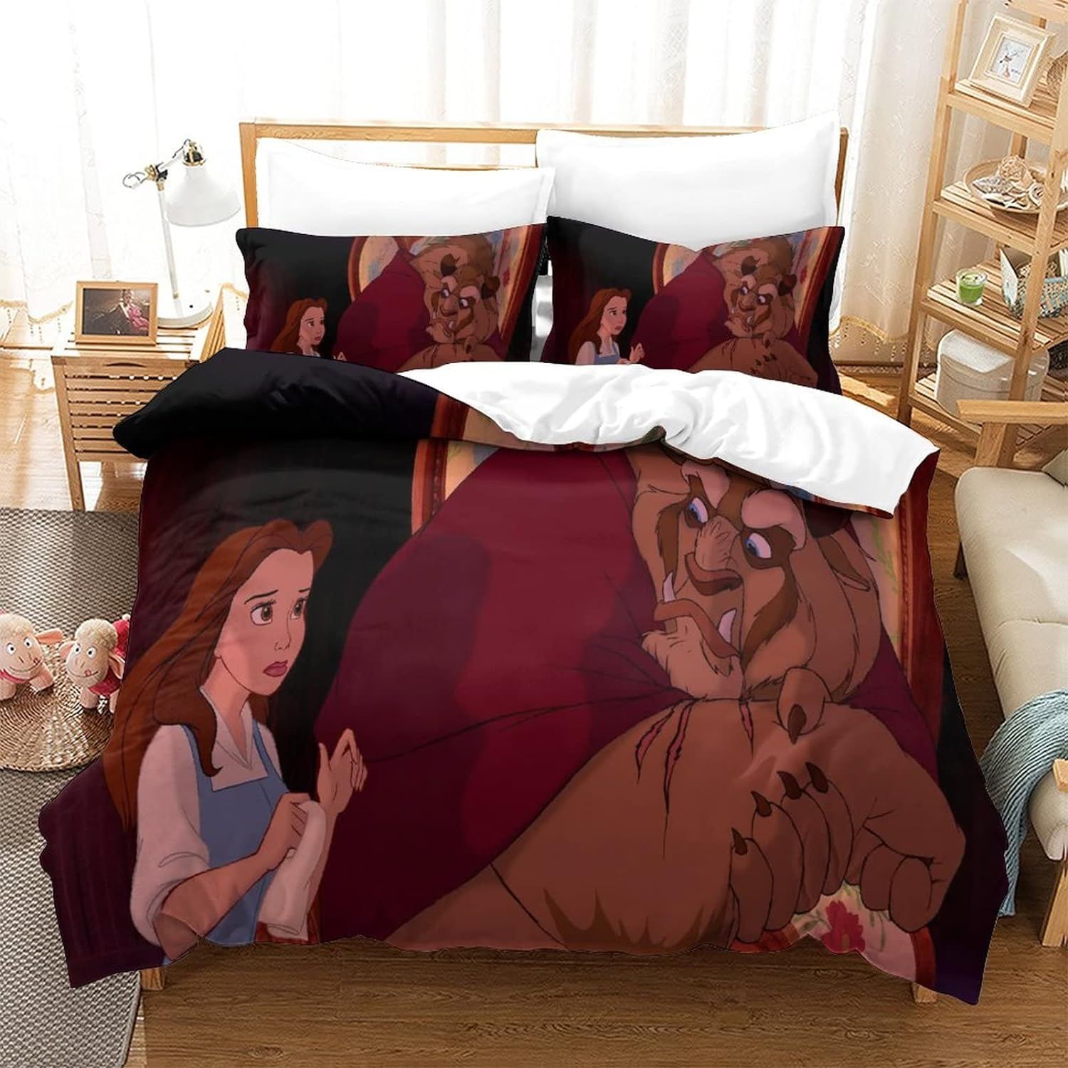 Beauty And The Beast Housse De Couette En Duvet Literie Trois Pi¿¿Ces Respirante, Chaude Et Facile D'entretien Fermeture ¿¿ Glissi¿¿Re Housse De Couette Adapt¿¿E Aux Enfants, Adolescen