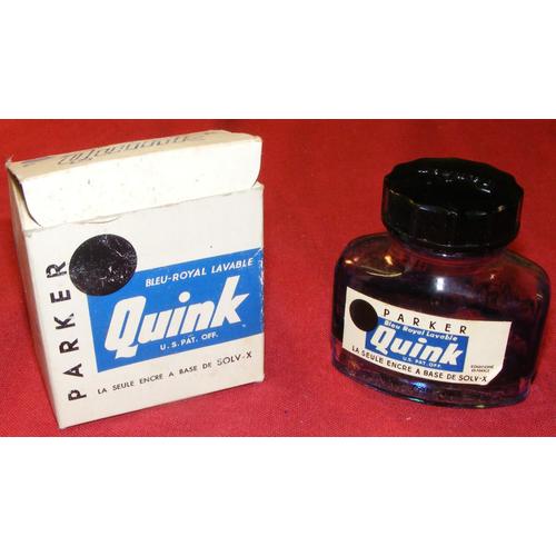 Parker Quink : Ancien Flacon Bouteille Encre Bleu Royal Lavable  Matériel Scolaire Ancien.