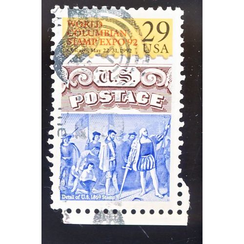 Timbre U S A, World Columbian Stamp Expo'92, Chicago May 22-31, 1992, Détail Of U. S. 1869 Stamp, 29 Cents U S Postage, Oblitéré
