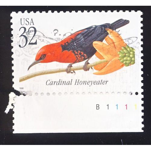Timbre U S A,  Cardinal Honeyeater, U S A 32 Cents, Oblitéré