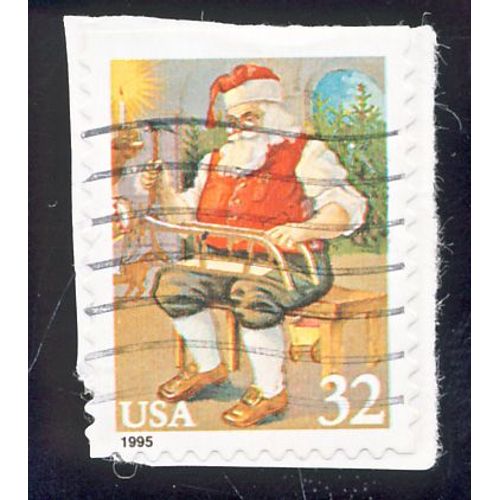 Timbre U S A,  Père Noël Réparant La Luge, U S A 32 Cents, Oblitéré