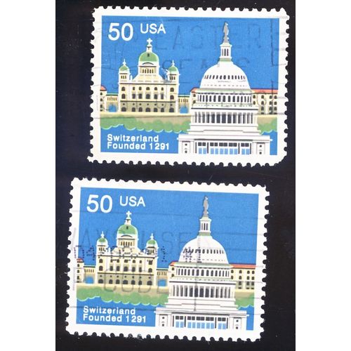 Timbre U S A, Switzerland Founded 1291, U S A 50 Cents, Oblitéré