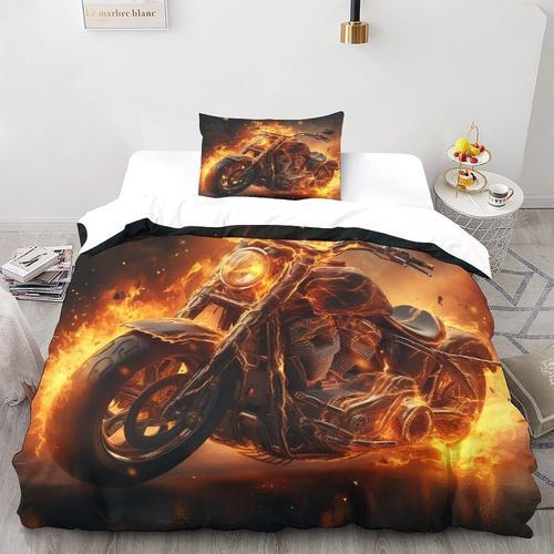 Flame Motorcycle D Imprim¿¿ Motos Parure De Lit Housse De Couette Housse De Couette Avec Taies D'oreiller Pour Enfants Et Adultes Pi¿¿Ces En Microfibre Avec Fermeture ¿¿ Glissi¿¿Re Sim