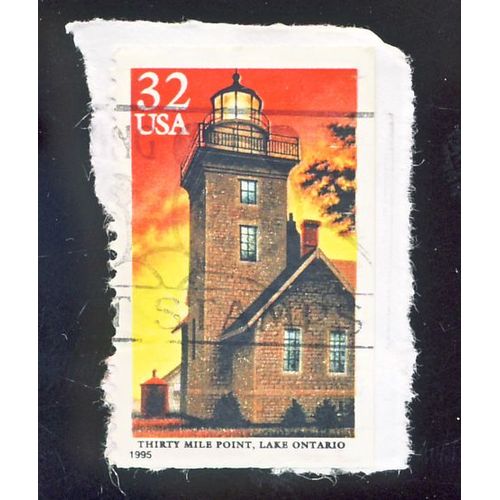 Timbre U S A, Phare Thirty Mile Point, Lake Ontario, U S A 32 Cents, Oblitéré
