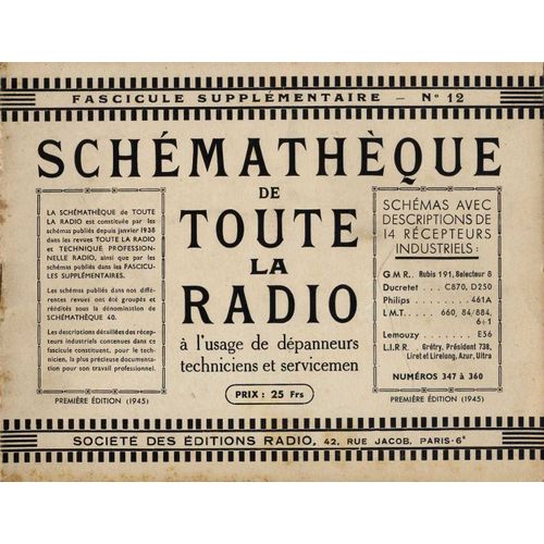 Schémathèque De Toute La Radio, Fascicule Supplémentaire N°12