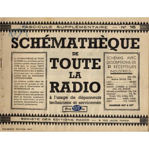 Schémathèque De Toute La Radio, Fascicule Supplémentaire N°16