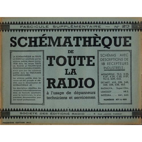 Schémathèque De Toute La Radio, Fascicule Supplémentaire N°20